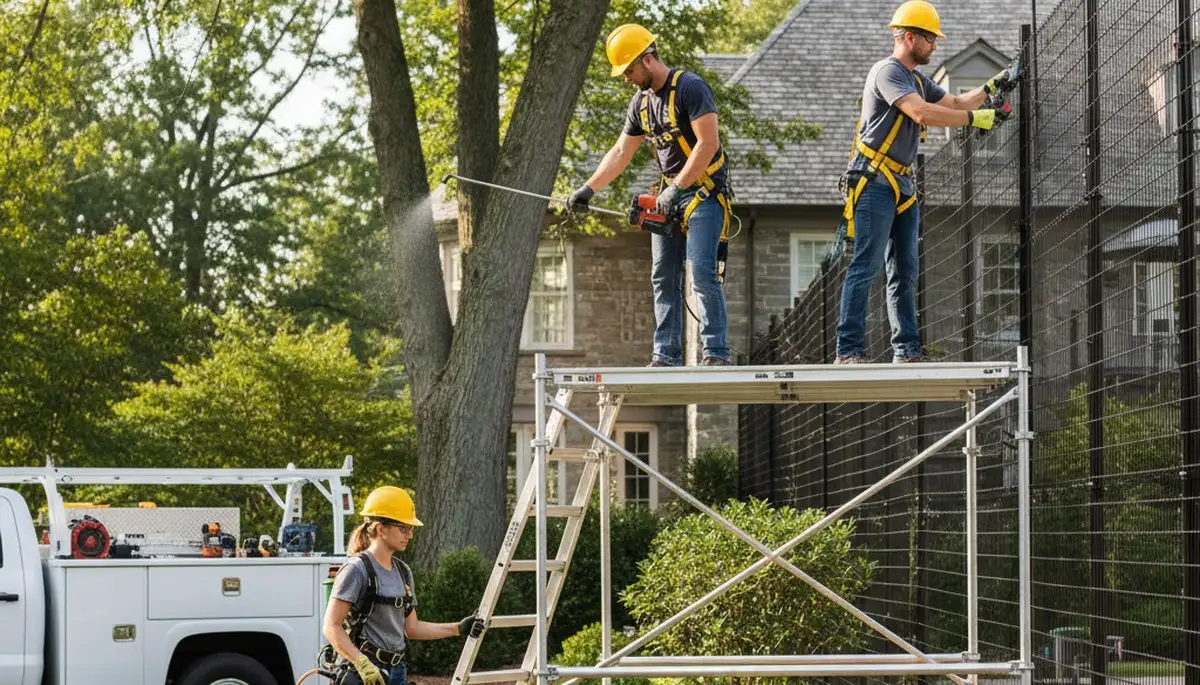 Albany, NY tree service technician installing deer deterrent to protect landscape and trees