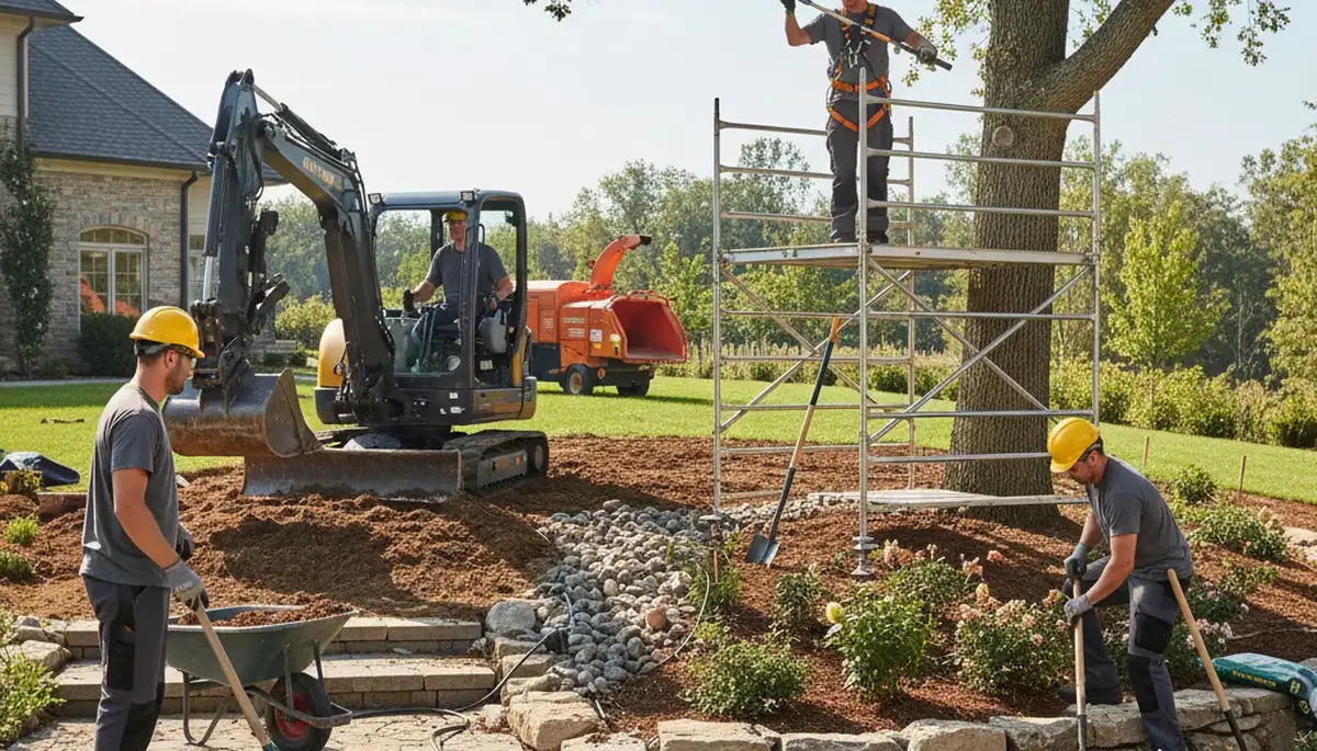 Albany, NY tree service crew providing landscaping for local residential properties