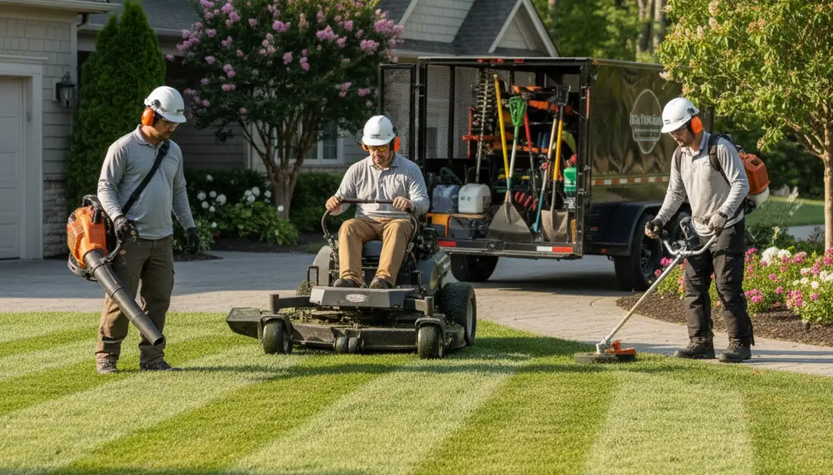 Tree service crew in Albany, NY providing lawn care and property maintenance for local homes