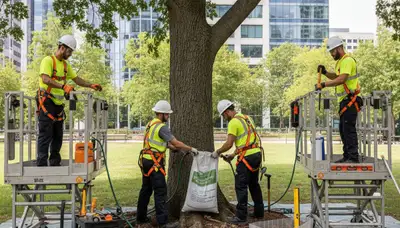 Tree service crew providing root protection for trees in Albany, NY