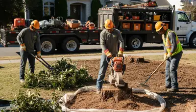 Albany, NY tree crew removing overgrown shrubs for safe, efficient shrub removal service