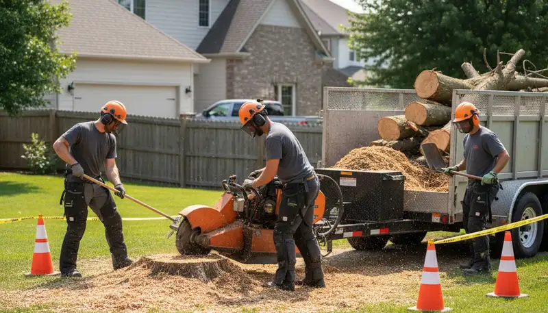 Stump removal service in Albany, NY clearing an old tree stump from a residential yard