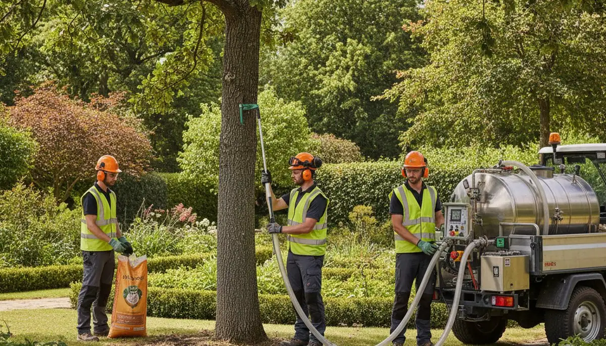 Arborists fertilizing trees in Albany, NY for healthier growth and stronger roots