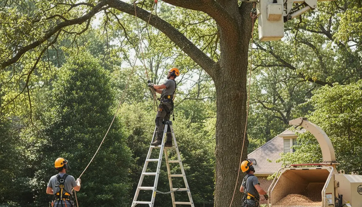 Professional tree removal crew in Albany, NY safely removing a hazardous tree