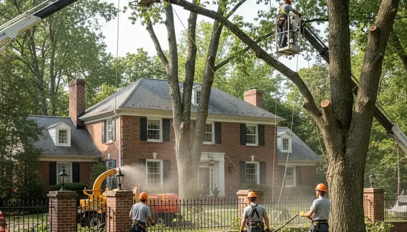 Tree service crew in Albany, NY providing tree removal and trimming for local properties