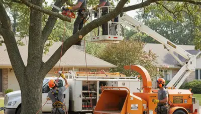 Tree trimming crew in Albany, NY improving tree health and safety on a residential property